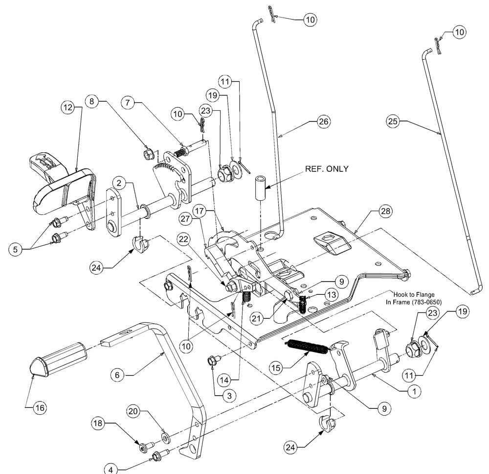 Pedal Assembly Diagram and Parts List for LT1018 13AB11CG710-13AB11CG712-13AL11CG710-13AL11CG712-13AX11CG710-13AX11CG712 Cub Cadet Lawn Tractor